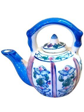 Vintage Mini Ben Rickert Porcelain Teapot With Lid Floral 3.5" Asian Cottage